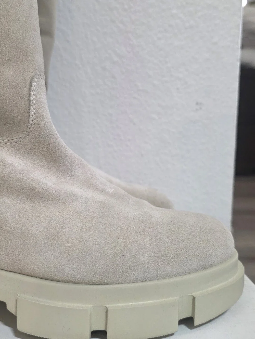 Womens Suede Cream Knee-High Boot
